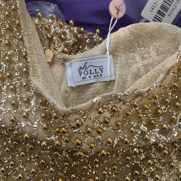 DROP A GLINT EMBELLISHED MINI DRESS IN GOLD - Picture 4 of 8